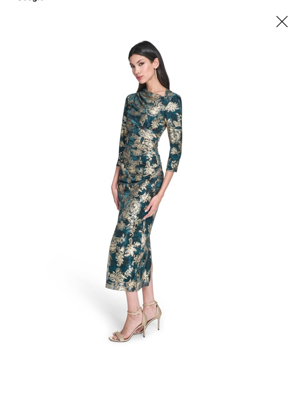 Vince Camuto Metallic Crinkle Knit Dress Teal Gold 14 - Picture 3 of 9